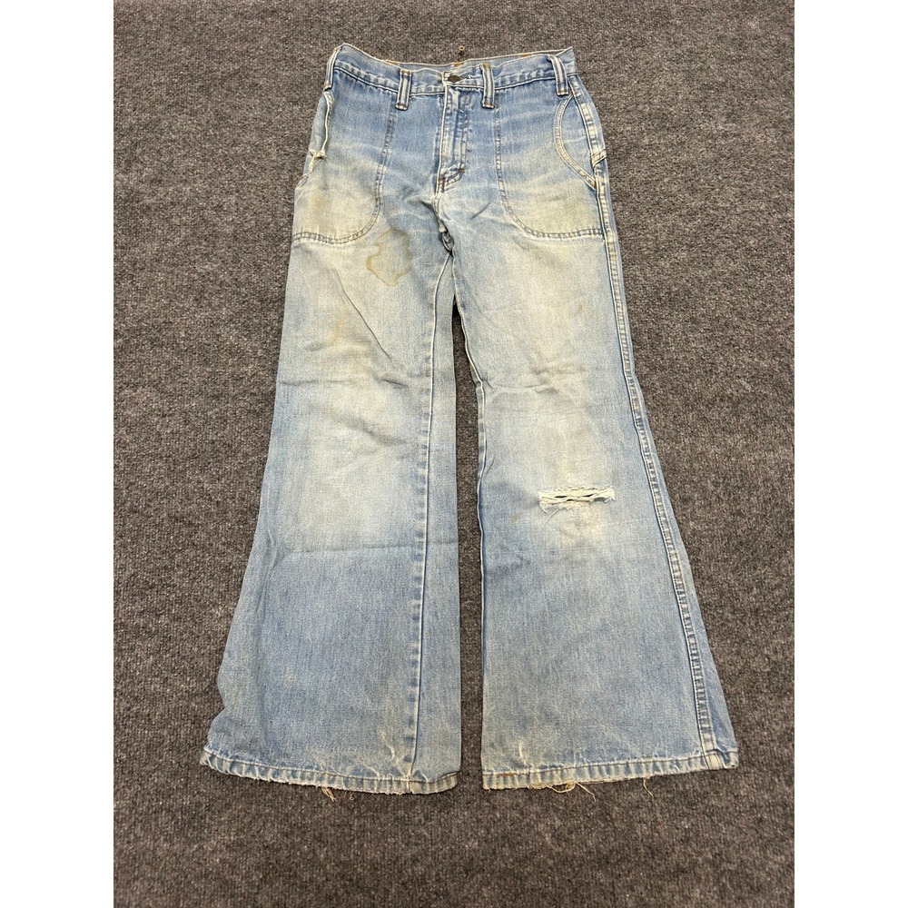 Wrangler Jeans Mens Size 27x28 Light Wash Wide Leg Flare Distressed Denim 70s